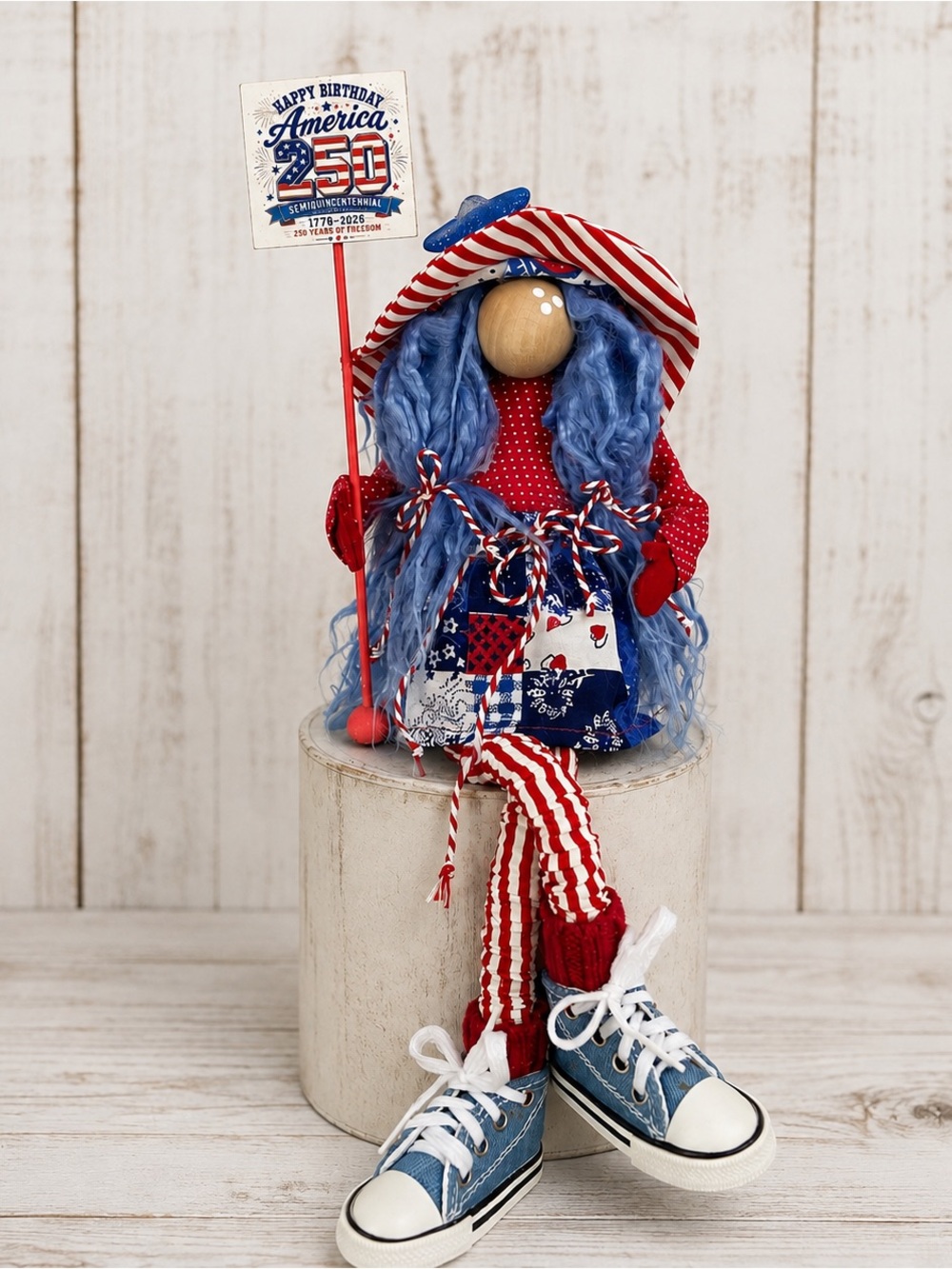 America 250 Patriotic Girl Gnome Handmade Americana Decor